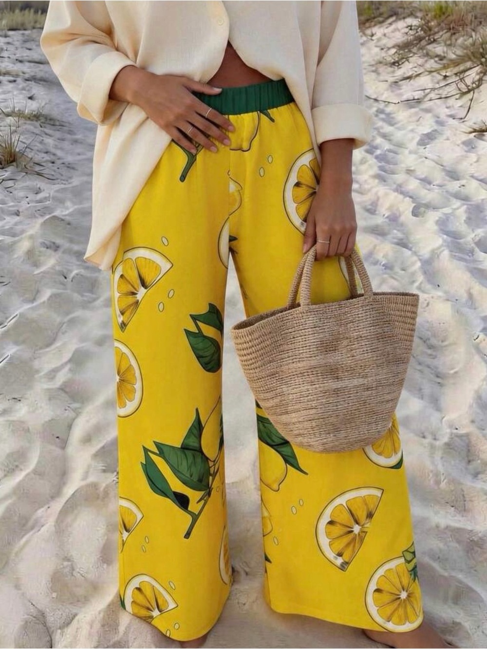 Women’s Lemon Print Wide-Leg Pants - Yellow